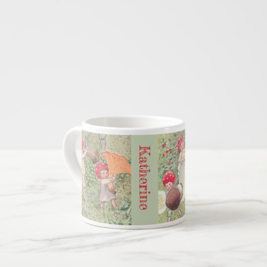 Gepersonaliseerde Mushroom Fairytale Elsa Beskow M Espresso Kop (Voorkant links)