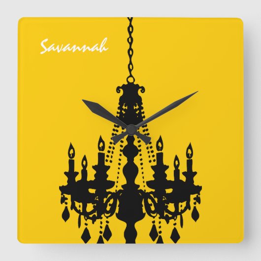 Gepersonaliseerde Mustard Yellow Chandelier Clock Vierkante Klok (Voorkant)
