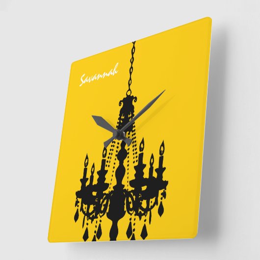 Gepersonaliseerde Mustard Yellow Chandelier Clock Vierkante Klok (Hoek)