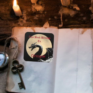 Gepersonaliseerde Mythische Drakenboekplaat Vierkante Sticker