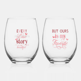 Gepersonaliseerde naam 2 paar romantische citaat wijnglas zonder voet