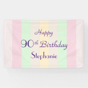 Gepersonaliseerde naam 90e verjaardag Pastel Strip Spandoek