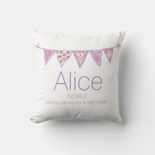 Gepersonaliseerde naam Alice bunting roze paarse c Kussen