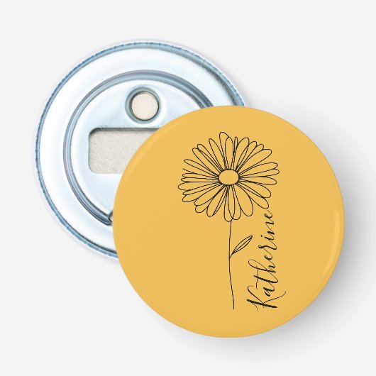 Gepersonaliseerde naam April daisy Geboorte Bloem Button Flesopener (Voorkant)