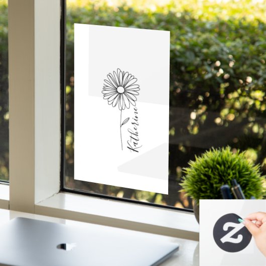 Gepersonaliseerde naam April daisy Geboorte Bloem Raamsticker (Kantoor)