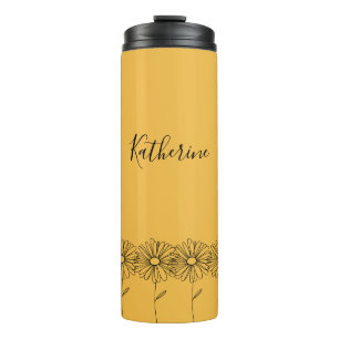 Gepersonaliseerde naam April daisy Geboorte Bloem Thermosbeker