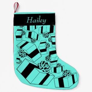 Gepersonaliseerde naam Aqua Black Gifts Pattern Kleine Kerstsok