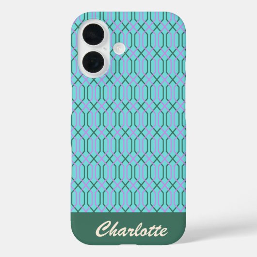 Gepersonaliseerde naam Aqua Blue  Geometric Case-Mate iPhone Case (Achterkant)