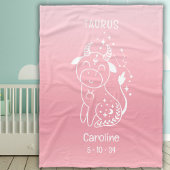 Gepersonaliseerde naam Baby Girl Stier Zodiac Pink Fleece Deken