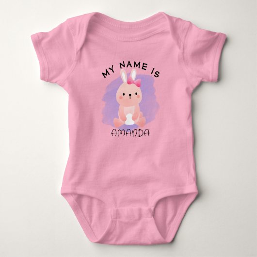 Gepersonaliseerde naam Baby shower Waterverf Konij Romper (Voorkant)