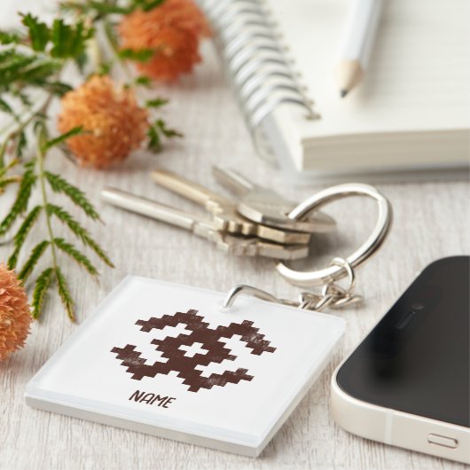 Gepersonaliseerde naam Baltische patroon Pixelated Sleutelhanger (Voorkant Rechts)