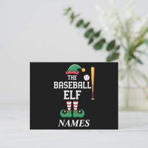 Gepersonaliseerde naam Baseball Elf Family Matchin Feestdagenkaart