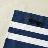 Gepersonaliseerde naam Baseball Navy Blue Stripes Strandlaken (In situ)