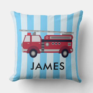Gepersonaliseerde Naam Blauw Vuur Truck Kussen