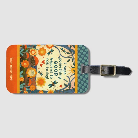 Gepersonaliseerde Naam Bloemen Hart Quote Aangepas Bagagelabel (Voorkant (horizontaal))