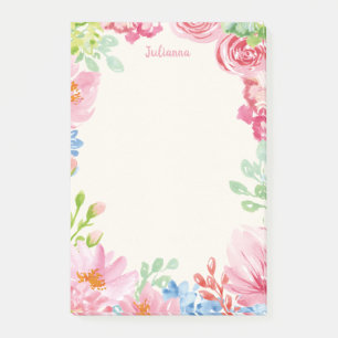 Gepersonaliseerde naam Bloemen Pastel Bloemenrand Post-it® Notes