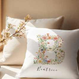 Gepersonaliseerde naam & bloemenmonogram 'B' Kussen