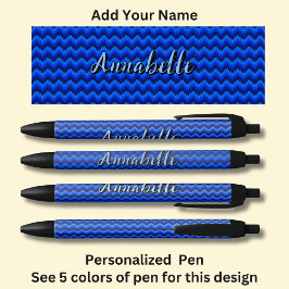 Gepersonaliseerde naam, Blue Chevron Zig Zag Zwarte Inkt Pen