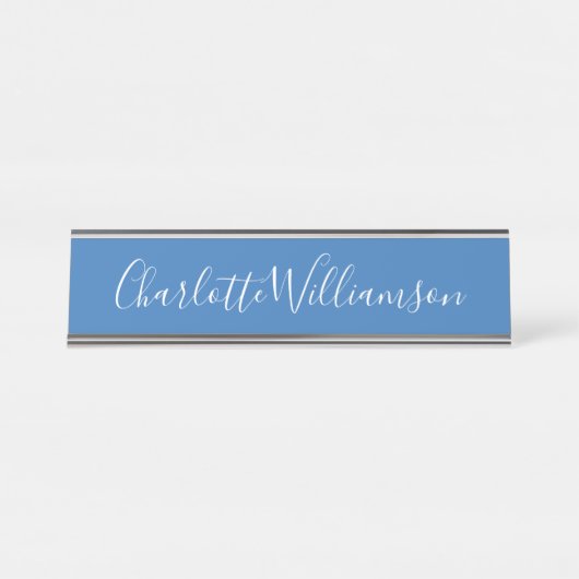 Gepersonaliseerde naam Blue Script Elegant Profess Bureau Naambordje (Voorkant)