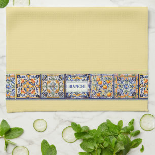 Gepersonaliseerde naam Blue & Yellow Mediterranean Theedoek