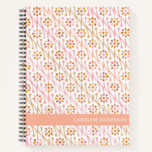 Gepersonaliseerde naam Boho Floral Earth Pink Taup Notitieboek