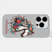 Gepersonaliseerde naam Boho Paard met bloemen Case-Mate iPhone Case (Achterkant (horizontaal))