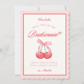 Gepersonaliseerde naam Bow Cherry Bruidsmeisje Voo Kaart (Voorkant)