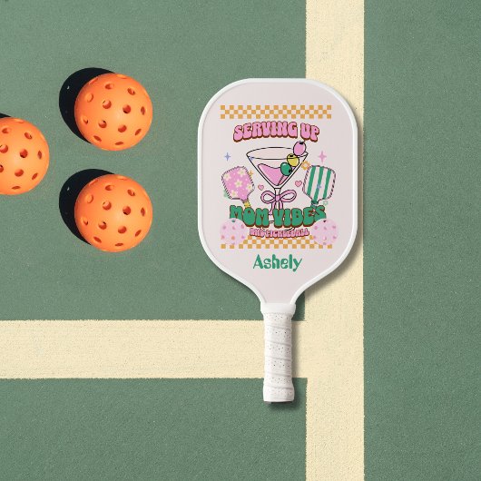 Gepersonaliseerde naam Bow Groovy Retro Mom Pickleball Paddle