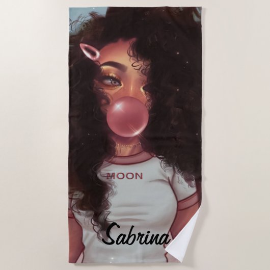 Gepersonaliseerde naam Bubble Zwart Meisje Strandl Strandlaken (Voorkant)