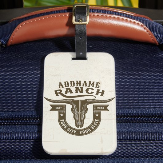 Gepersonaliseerde NAAM Bull Steer Skull Westerne R Bagagelabel (Voorkant Insitu 2)