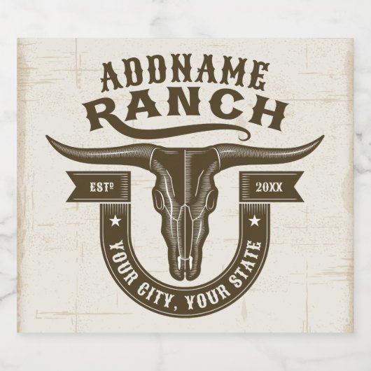 Gepersonaliseerde NAAM Bull Steer Skull Westerne R Bier Etiket (Enkel label)