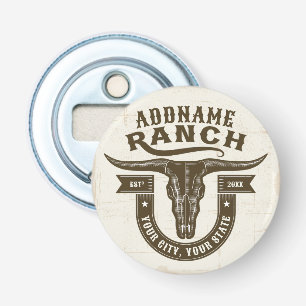 Gepersonaliseerde NAAM Bull Steer Skull Westerne R Button Flesopener