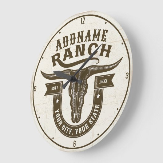 Gepersonaliseerde NAAM Bull Steer Skull Westerne R Grote Klok (Hoek)