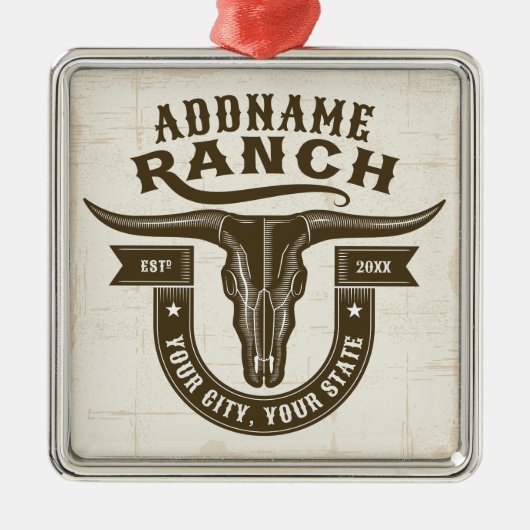 Gepersonaliseerde NAAM Bull Steer Skull Westerne R Metalen Ornament (Voorkant)