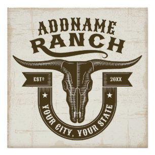 Gepersonaliseerde NAAM Bull Steer Skull Westerne R Perfect Poster