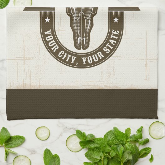Gepersonaliseerde NAAM Bull Steer Skull Westerne R Theedoek (Gevouwen)