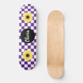 Gepersonaliseerde Naam Checkerboard & Zonnebloem p Skateboard (Voorkant)