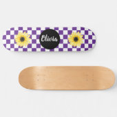 Gepersonaliseerde Naam Checkerboard & Zonnebloem p Skateboard (Horizontaal)