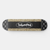 Gepersonaliseerde naam Chessboard Stijlvolle goude Skateboard (Horizontaal)