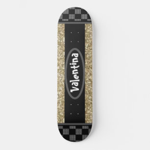 Gepersonaliseerde naam Chessboard Stijlvolle goude Skateboard