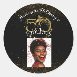 Gepersonaliseerde naam Chic Gold Black 50 en Fabul Ronde Sticker