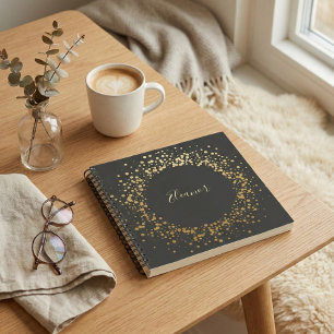 Gepersonaliseerde Naam Chic Gold Confetti Stippen  Notitieboek