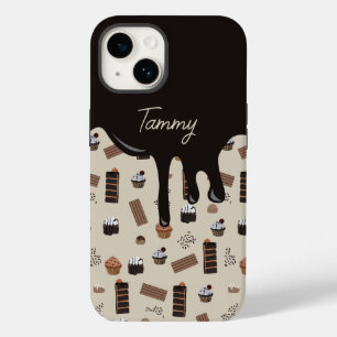 Gepersonaliseerde naam chocolade thema patroon Case-Mate iPhone 14 hoesje