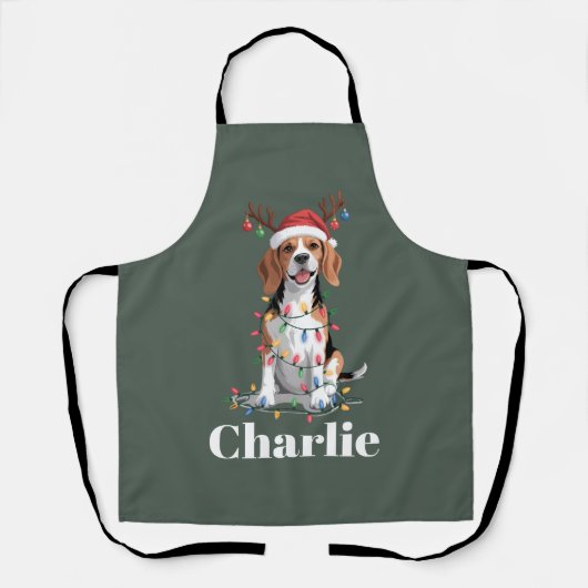 Gepersonaliseerde naam Christmas Beagle Hondenlief Schort (Voorkant)