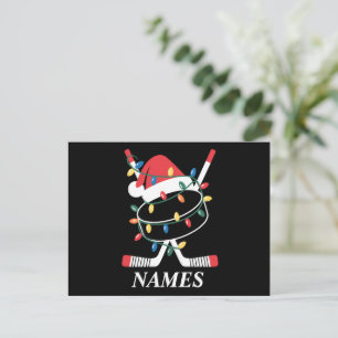 Gepersonaliseerde naam Christmas Hockey Xmas Santa Feestdagenkaart