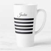 Gepersonaliseerde Naam Classic Zwart & Wit Strepen Latte Mok (Rechts)