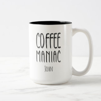 Gepersonaliseerde naam Coffee Maniac - Grappig Tweekleurige Koffiemok