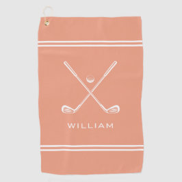 Gepersonaliseerde naam Coral Peach Stripes Stijlvo Golfhanddoek