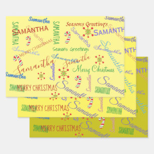 Gepersonaliseerde naam Custom Holiday Christmas Bl Inpakpapier Vel