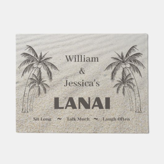 Gepersonaliseerde naam Custom Lanai tropische palm Deurmat (Voorkant)
